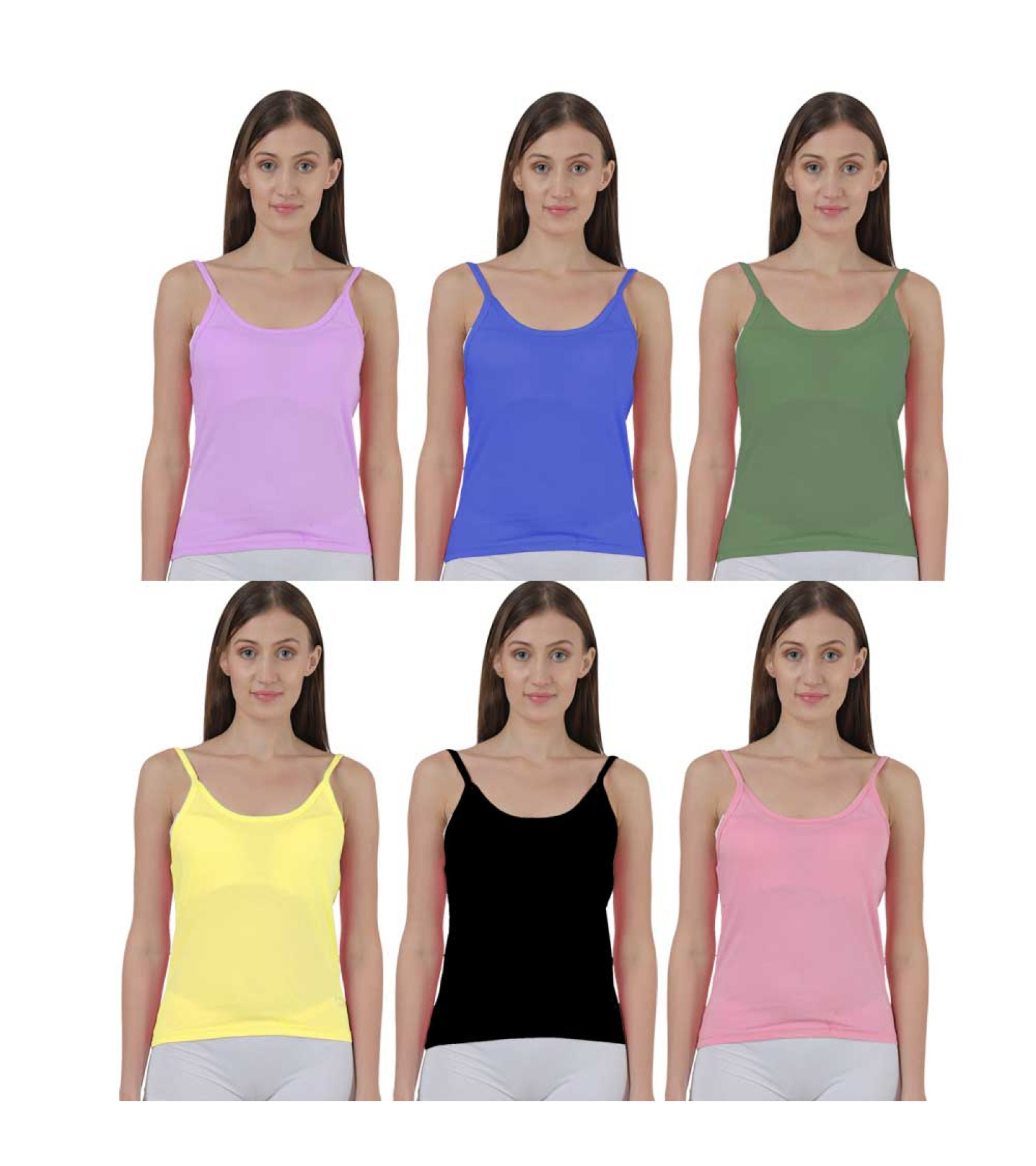Vink Multicolor Womens Camisole Slip 6 Pack Combo | Scoop Neck